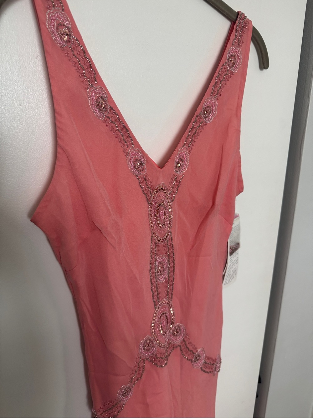 Adrianna Papell Coral Pink Asymmetrical Beaded Dress